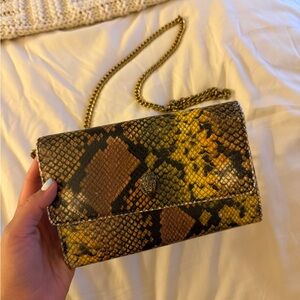 Kurt Geiger Yellow Brown Snake-Print Chain Shoulder Bag